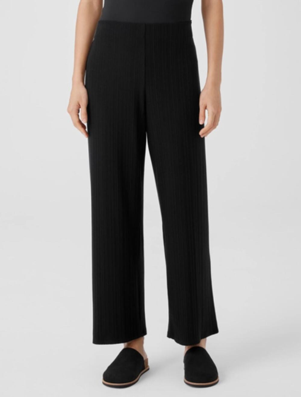 EILEEN FISHER Women's Rib Knit Wide Leg Pants Medium Black Textured NWT